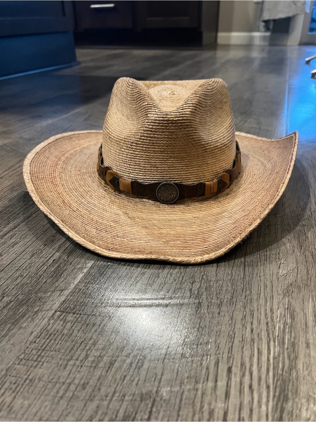 Classic Straw Cowboy Hat With Decorative Band - Brown